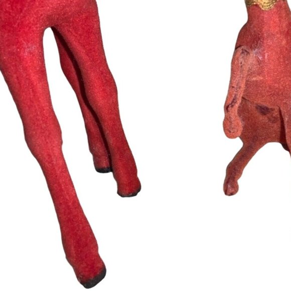 Red Flocked Felt Christmas Reindeer 2 Vintage Deer - Picture 13 of 16